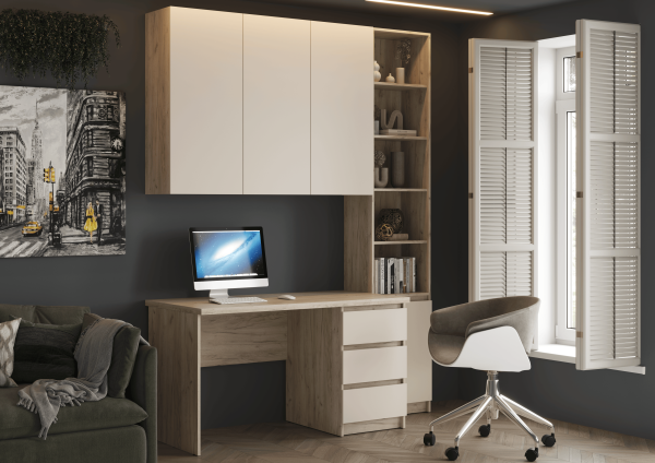 БОСТОН Стол письменный СП-001 ЛДСП (Комплект) Дуб крафт серый / Кашемир