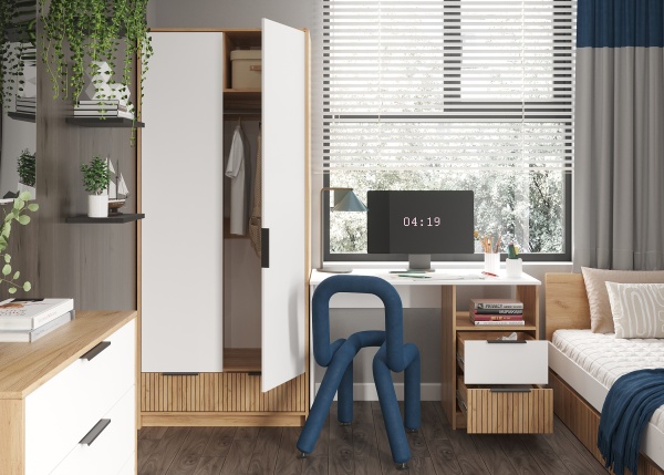 ИВИС Стол письменный СП-001 Корпус - Дуб Крафт золотой К003  Фасад ЛДСП - Белый (Гладкий)