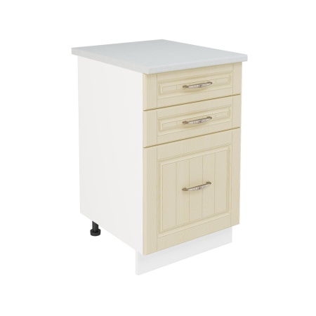 Шкаф нижний с ящиками ШН3Я 500 Корпус: ЛДСП белый 16мм; фасад: фрезеровка Лондон, МДФ дуб крем 16мм