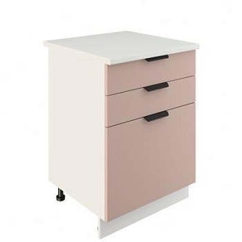 Шкаф нижний с ящиками ШН3Я 600 Корпус: ЛДСП белый 16мм; фасад: фрезеровка Норд, МДФ софт какао 16 мм