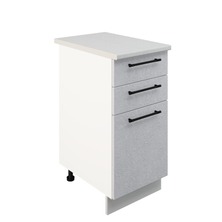 Шкаф нижний с ящиками ШН3Я 400 Корпус: ЛДСП белый 16мм; фасад: фрезеровка Нувель, МДФ бетон белый 16мм