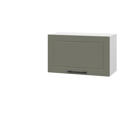 Шкаф верхний горизонтальный ШВГ 600 Корпус: ЛДСП белый 16мм; фасад: фрезеровка Кельн, МДФ софт лайт хаки 16 мм