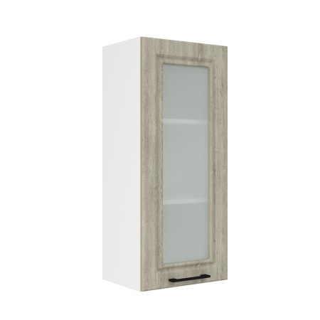 Шкаф верхний со стеклом (премьер) ШВС 400Н Корпус: ЛДСП белый 16мм; фасад: фрезеровка Барселона, МДФ седой клен 16мм