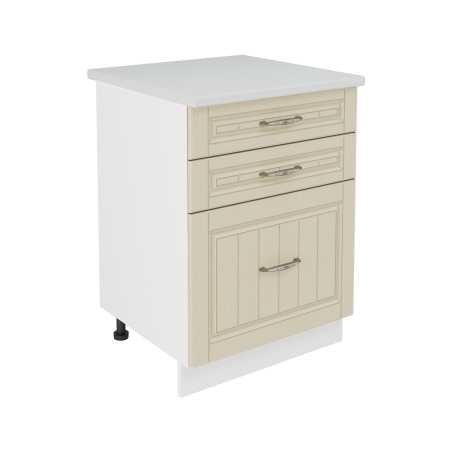 Шкаф нижний с ящиками ШН3Я 600 Корпус: ЛДСП белый 16мм; фасад: фрезеровка Лондон, МДФ дуб крем 16мм