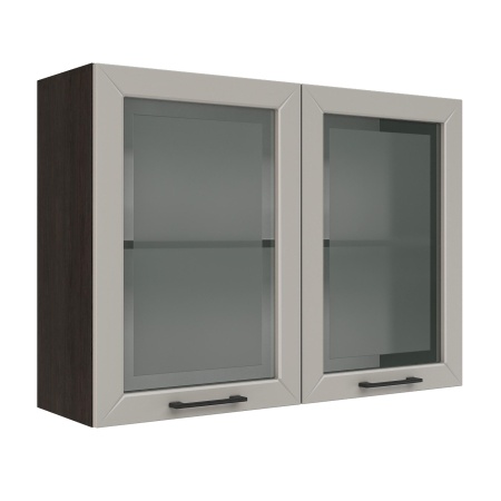 Шкаф верхний со стеклом ШВС 1000 Корпус: ЛДСП венге 16мм; фасад: фрезеровка Кельн, МДФ софт тоффи 16мм