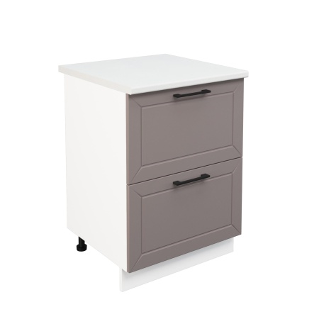 Шкаф нижний с ящиками ШНГ2Я 600 Корпус: ЛДСП белый 16мм; фасад: фрезеровка Кельн, МДФ софт тоффи 16мм