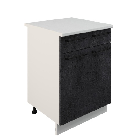 Шкаф нижний с ящиками ШН2Я 600 Корпус: ЛДСП белый 16мм; фасад: фрезеровка Нувель, МДФ бетон черный 16мм
