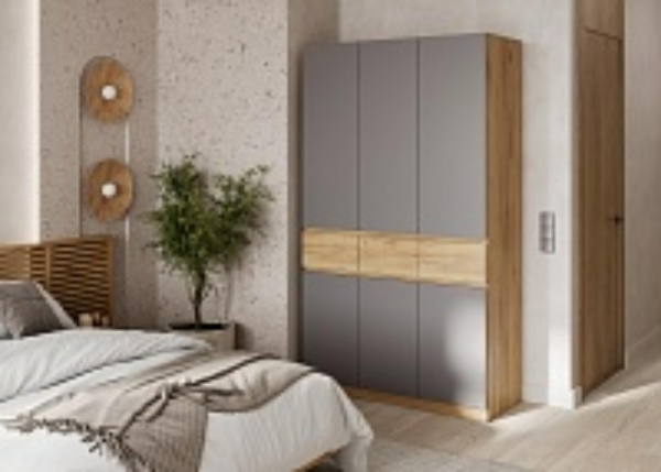 БОСТОН ЛАЙТ Шкаф ШК-003 (3-ств.) Корпус - Дуб Крафт золотой К003  Фасад ЛДСП - Серый Шифер