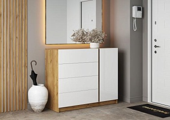 БОСТОН Комод КМ-001 (МДФ Комплект) Корпус - Дуб Крафт золотой  Фасад МДФ - глянцевая Белый