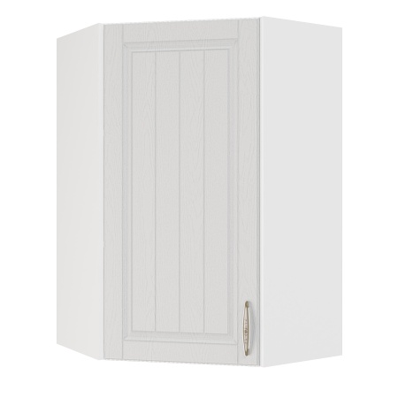 Шкаф верхний угловой (премьер)  ШВУ 600Н Корпус: ЛДСП белый 16мм; фасад: фрезеровка Лондон, МДФ дуб белый 16мм