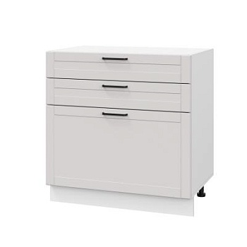 Шкаф нижний с ящиками ШН3Я 800 Корпус: ЛДСП белый 16мм; фасад: фрезеровка Диада, МДФ лофт крем 16 мм