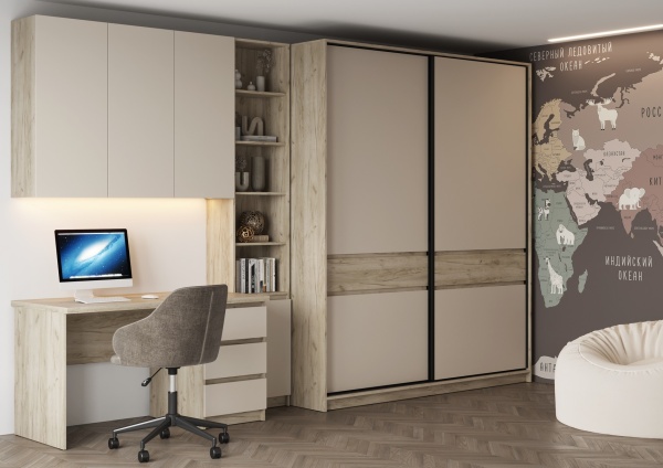 БОСТОН ШК-005 Шкаф-купе ЛДСП (Комплект) Дуб крафт серый / Кашемир
