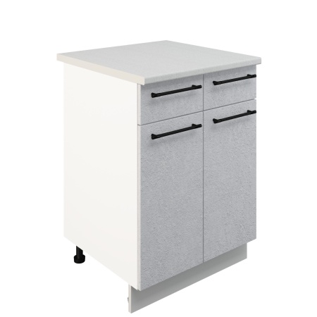 Шкаф нижний с ящиками ШН2Я 600 Корпус: ЛДСП белый 16мм; фасад: фрезеровка Нувель, МДФ бетон белый 16мм