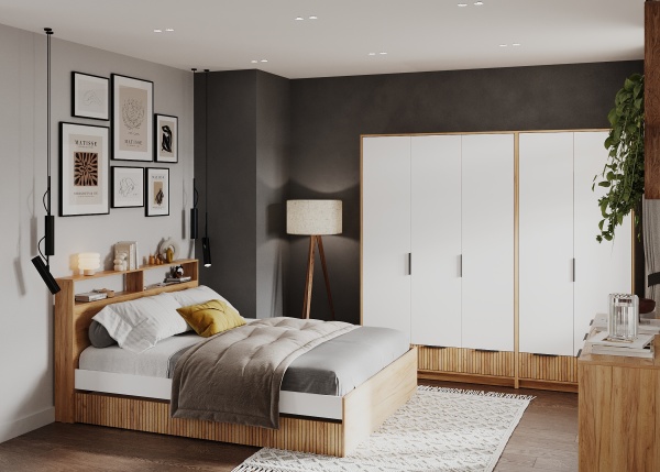 ИВИС Шкаф ШК-003 Корпус - Дуб Крафт золотой К003  Фасад ЛДСП - Белый (Гладкий)