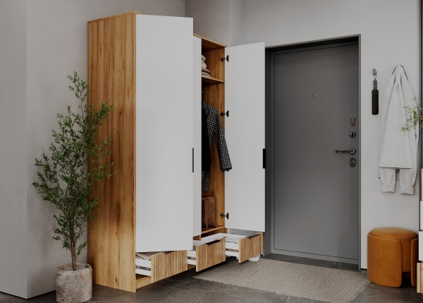 ИВИС Шкаф ШК-003 Корпус - Дуб Крафт золотой К003  Фасад ЛДСП - Белый (Гладкий)