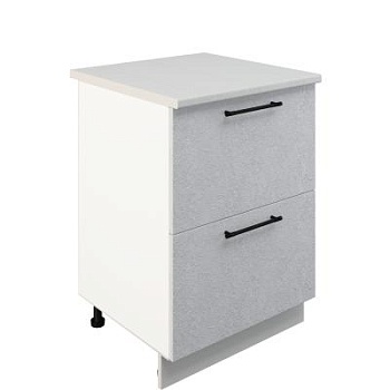 Шкаф нижний с ящиками ШНГ2Я 600 Корпус: ЛДСП белый 16мм; фасад: фрезеровка Нувель, МДФ бетон белый 16мм