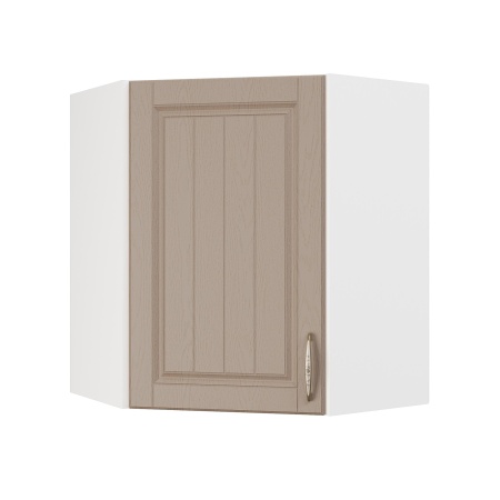 Шкаф верхний угловой ШВУ 600 Корпус: ЛДСП белый 16мм; фасад: фрезеровка Лондон, МДФ дуб капучино 16мм