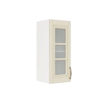 Шкаф верхний со стеклом ШВС 300 Корпус: ЛДСП белый 16мм; фасад: фрезеровка Лондон, МДФ дуб крем 16мм