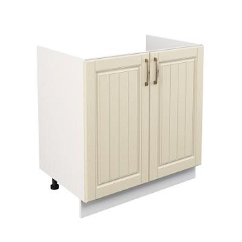 Шкаф нижний под мойку ШНМ 800 Корпус: ЛДСП белый 16мм; фасад: фрезеровка Лондон, МДФ дуб крем 16мм