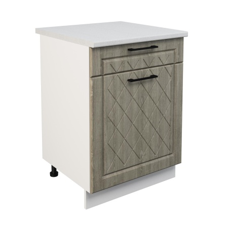 Шкаф нижний с ящиком ШН1Я 600 Корпус: ЛДСП белый 16мм; фасад: фрезеровка Барселона, МДФ седой клен 16мм