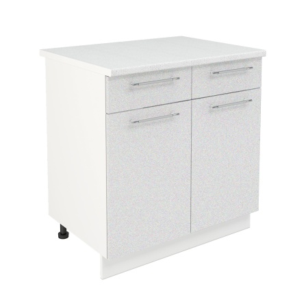 Шкаф нижний с ящиками ШН2Я 800 Корпус: ЛДСП белый 16мм; фасад: фрезеровка Олива, МДФ металлик белый 16мм