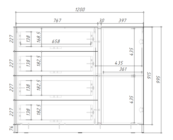 БОСТОН Комод КМ-001 (ЛДСП Комплект) Корпус - Дуб Крафт серый  Фасад ЛДСП - Кашемир 5981 BS