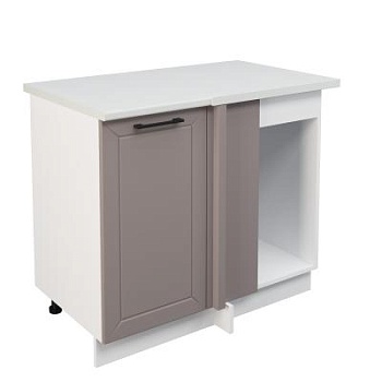 Шкаф нижний угловой  ШНУП 1000 Корпус: ЛДСП белый 16мм; фасад: фрезеровка Кельн, МДФ софт тоффи 16мм