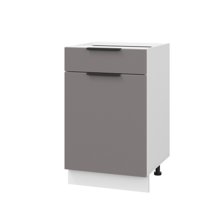 Шкаф нижний с ящиком ШН1Я 500 Корпус: ЛДСП белый 16мм; фасад: фрезеровка Оливия, МДФ моно брауни 16 мм