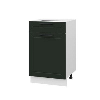 Шкаф нижний с ящиком ШН1Я 500 Корпус: ЛДСП белый 16мм; фасад: фрезеровка Кельн, МДФ софт пихтовый зеленый 16 мм