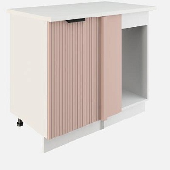 Шкаф нижний угловой  ШНУП 1000 Корпус: ЛДСП белый 16мм; фасад: фрезеровка Норд Line, МДФ софт какао 16 мм