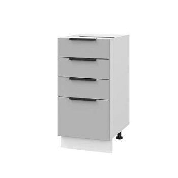 Шкаф нижний с ящиками ШНЯ 400 Корпус: ЛДСП белый 16мм; фасад: фрезеровка Оливия, ЛДСП серый софт 16 мм