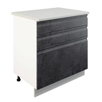Шкаф нижний с ящиками ШН3Я 800 Корпус: ЛДСП белый 16мм; фасад: фрезеровка Бруклин, МДФ бетон черный 16мм