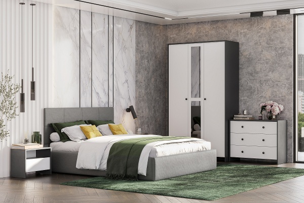 Кровать двойная №4 (1,6*2,0 мягкая) Ткань серый