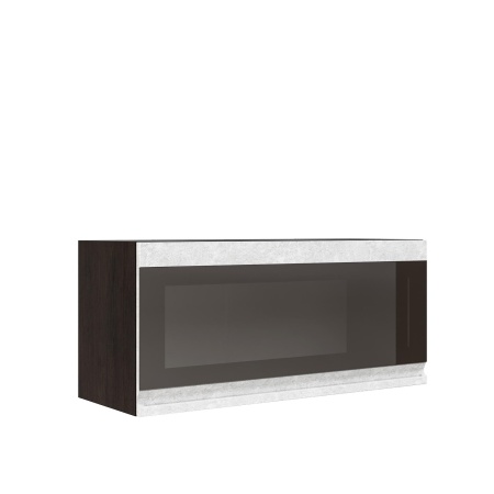 Шкаф верхний горизонтальный со стеклом ШВГС 800 Корпус: ЛДСП венге 16мм; фасад: фрезеровка Бруклин, МДФ бетон белый 16мм