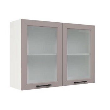 Шкаф верхний со стеклом ШВС 1000 Корпус: ЛДСП белый 16мм; фасад: фрезеровка Кельн, МДФ софт тоффи 16мм