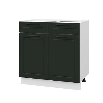 Шкаф нижний с ящиками ШН2Я 800 Корпус: ЛДСП белый 16мм; фасад: фрезеровка Кельн, МДФ софт пихтовый зеленый 16 мм