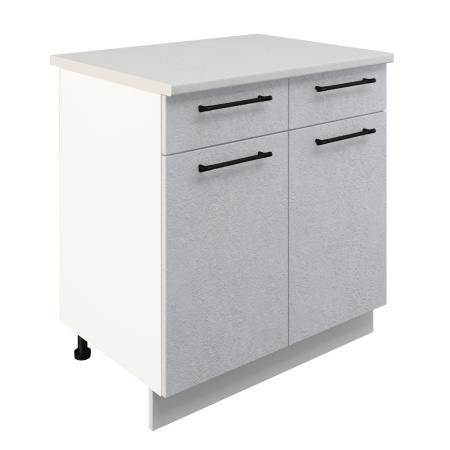 Шкаф нижний с ящиками ШН2Я 800 Корпус: ЛДСП белый 16мм; фасад: фрезеровка Нувель, МДФ бетон белый 16мм