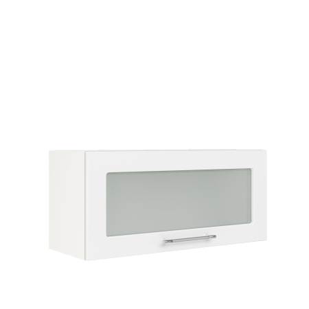 Шкаф верхний горизонтальный со стеклом ШВГС 800 Корпус: ЛДСП белый 16мм; фасад: фрезеровка Олива, МДФ глянец белый 16мм Шкаф верхний горизонтальный со стеклом ШВГС 800 Корпус: ЛДСП белый 16мм; фасад: фрезеровка Олива, МДФ глянец белый 16мм