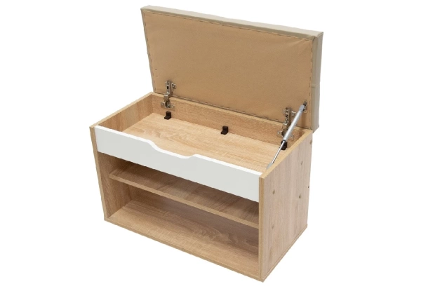 ЭВА Банкетка_БК-002 (длина 660 мм) Корпус - Дуб Сонома светлый  Фасад ЛДСП - Белый (Шагрень) Кожзам.- Бежевый