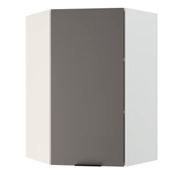 Шкаф верхний угловой (премьер)  ШВУ 600Н Корпус: ЛДСП белый 16мм; фасад: фрезеровка Норд, МДФ софт смок 16 мм