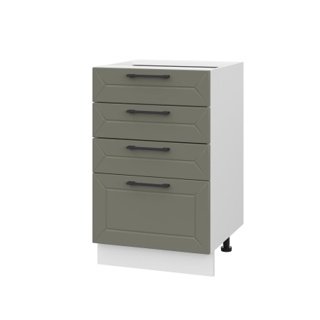Шкаф нижний с ящиками ШНЯ 500 Корпус: ЛДСП белый 16мм; фасад: фрезеровка Кельн, МДФ софт лайт хаки 16 мм