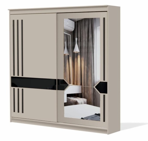 Шкаф-купе №25 (2,0 м) Блэк Меланж/Лакобель/Черный матовый