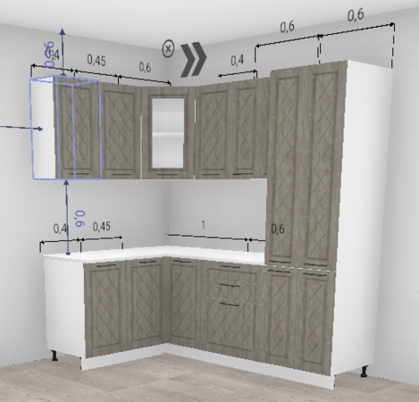 Кухня угловая Барселона Седой клен, 1450*1600 мм + пенал закрытый 600 мм (9347)