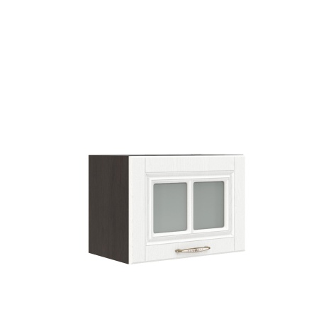 Шкаф верхний горизонтальный со стеклом ШВГС 500 Корпус: ЛДСП венге 16мм; фасад: фрезеровка Лондон, МДФ дуб белый 16мм