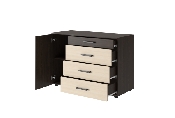Вега К-02 Комод 4 ящ.+1 ств. Венге / Дуб молочный
