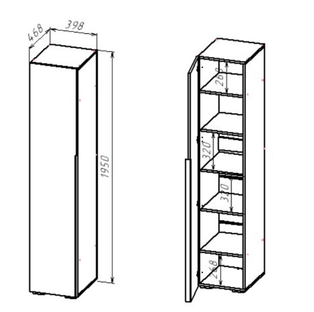 АЙРИ Шкаф ШК-001 (1ств.) Корпус - Кашемир 2,75