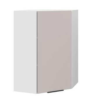 Шкаф верхний угловой (премьер)  ШВУ 600Н Корпус: ЛДСП белый 16мм; фасад: фрезеровка Оливия, МДФ сиена тауп 16 мм