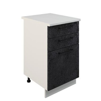 Шкаф нижний с ящиками ШН3Я 500 Корпус: ЛДСП белый 16мм; фасад: фрезеровка Нувель, МДФ бетон черный 16мм