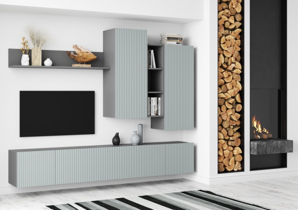 Гостиная СКАНДИ МДФ НМ-001 ( Комплект ) Серый шифер / Грин Грей Софт