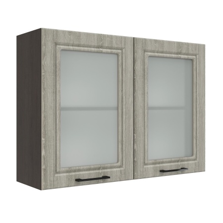 Шкаф верхний со стеклом ШВС 1000 Корпус: ЛДСП венге 16мм; фасад: фрезеровка Барселона, МДФ седой клен 16мм